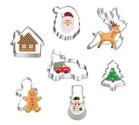 TRIXES Set de 7 Cortadores de Galletas Navideñas - Moldes para Hornear en Navidad - Moldes de Pastelería Navideños - Papá Noel, Reno, Camión, Árbol, Muñeco de Nieve, Hombre de Jengibre y Casa Festiva