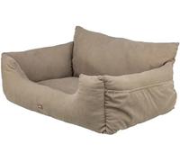 Trixie Asiento de Coche Doble para Perros, 80 x 35 x 60 cm, Color Topo - Cuna de Viaje 2 en 1 con Sistema de Fijación al Vehículo, Cojín Acolchado de Pana y Base Antideslizante