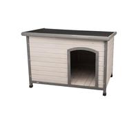 TRIXIE Caseta Perros Classic para Perros | Casa elevada para perros al aire libre con exterior de madera resistente a la intemperie, techo con bisagras