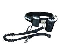 TRIXIE Cinturón para Perro con Correa Manos Libres, Nylon Resistente, Hasta 40kg, Correa Elástica Extensible con Amortiguación, Bolsillos y Tiras Reflectantes, Negro