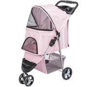 TRIXIE Cochecito plegable para mascotas para gatos y perros, carrito de paseo para mascotas con cubierta impermeable, cesta de almacenamiento, portavasos, rosa
