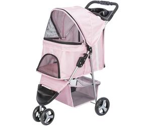 TRIXIE Cochecito plegable para mascotas para gatos y perros, carrito de paseo para mascotas con cubierta impermeable, cesta de almacenamiento, portavasos, rosa
