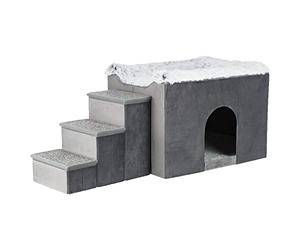 Trixie Cueva Harvey con Escalones para Perros y Gatos, 119 × 47 × 50 cm, Gris/Blanco, Plataforma de Descanso Acolchada, Cama Extraíble y Escalera Integrada, Ideal para Mascotas con Movilidad Reducida