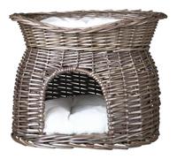 Trixie Cueva Mimbre, Cama Arriba, 2 Cojines, 54 × 43 × 37 cm, Gris, Gato