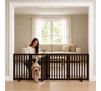 Trixie Puerta Independiente para Perros de 4 Paneles con Puerta pequeña para Mascotas, Puerta Plegable para Interiores, Ajustable de 59,9 a 160 cm de Ancho x 81 cm de Alto, Acabado de Madera marrón