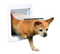 TRIXIE - Puerta para Perros Pequeños (Talla XS-S), 2 Posiciones, Blanco, Solapa Flexible Silenciosa con Barra de Metal y Panel Trasero de Seguridad Anti-Intrusos