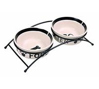 Trixie Set Comedero Cerámico y Pie, Blanco Negro, Multicolor, 0,25 L