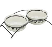 Trixie Set Comedero Cerámico y Pie, Blanco Negro, Multicolor, 0,25 L