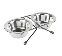 Soporte doble con 2 tazones de acero inoxidable - Cantidad: 200 ml