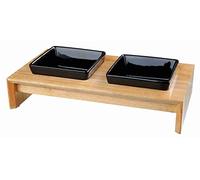 Trixie Comedero para perro doble cerámica con soporte de madera 36x19x7 cm 2x400 ml Negro/Roble