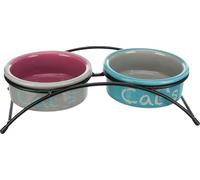 Trixie - Set de Comederos Cerámicos Eat on Feet para Gatos, 2 x 0,25 L/ø 12 cm, Soporte Elevado de Metal con Pies de Goma Antideslizantes, Higiénico y Apto para Lavavajillas