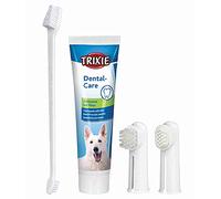 TRIXIE - Set Higiene Dental para Perros, Pasta Dental con Menta (100 g), Cepillo Dedo y Cepillo Masajeador, Cuidado Bucal Completo, Prevención de Placa y Mal Aliento