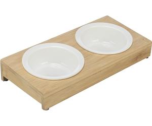 TRIXIE SetComedero cerámica, bambú 2 x 0, 25l, ø12 cm, 30 x 5 x 14 cm