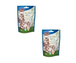 TRIXIE TRIXIE Premio Fish Pollo Rolls, Paquete doble, 2 x 50 g, Complemento alimenticio para gatos, con pollo y abadejo, Sin gluten, sin azúcar añadido, Bolsa con cierre