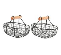 Trjgtas 2 cestas de retro de metal mango de , portátil, frutas y huevos, organizador práctico de cesta de almacenamiento, color negro