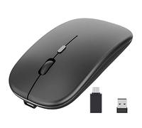 Trjgtas Ratón inalámbrico recargable, ratón óptico ultra silencioso de 2.4 G con receptor USB y tipo C, para laptop, (negro)