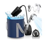 TRJZWA Ducha Portátil para Camping, Pompe de Ducha Recargable de 9000 mAh con Pantalla Digital,Pommeau de Ducha Ajustable y Cubo Plegable,Ducha Exterior para Camping,Senderismo y Lavado de Coches