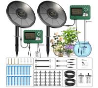 TRJZWA Paquete de Dos Sistema de Riego Solar con Programador Riego,2024 Nuevo Kit Riego por Goteo para Jardín/Macetas Plantas,con 15m Manguera de Riego,15 Micro Cabezales de Goteo