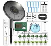 TRJZWA Sistema Riego Solar Programador 2200mAh Kit Riego Goteo 15m Tube | Kit Riego Goteo para Jardín Vacaciones Terrazas Balcones Macetas Plantas con 15m Manguera Riego y 15 Micro Cabezales Goteros