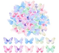 TRKETK 100 mariposas de tela coloridas para manualidades, apliques de mariposa 3D, accesorios de decoración de pared, 2 capas, mini apliques de mariposa para manualidades, joyas, álbumes de recortes