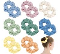 TRKETK 16 Piezas Scrunchies Gasa Elástico, Coleteros para Mujeres Multicolor Banda Coleteros de Tela Coloridas Accesorios de Bandas para el Cabello de Color Sólido para Deportes, Uso Diario, Damas