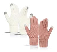 TRKETK 2 Pares Mujeres Guantes Termicos, Guantes de Punto Guantes de Pantalla Táctil Guantes Para Pantalla Táctil Elástico Guantes de Punto para Pantalla Táctil (Blanco, Rosa)