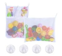 TRKETK 2 Piezas Bolsa de Juguetes de Baño, Red para Colgar Accesorios de Ducha Organizador de Juguetes de Los Niños Organizador de Juguetes de Baño de Red con 4 Ganchos de Ventosa (Blanco)