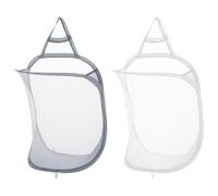 TRKETK 2 Piezas Cestas Plegables de Malla para la Colada, Plegable para Colgar la Ropa Sucia Malla para Ropa Sucia Bolsa de Almacenamiento Montada en la Pared para El Hogar, Hotel, Viajes(Blanco+Gris)