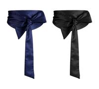 TRKETK 2 Piezas Cinturón de Satén para Mujer, Cinturón de Vestir para Novia Cinturón de Satén Reversible 9,5 cm x 250 cm Cintas de Satén de Moda para Bodas, Fiestas, Citas (Negro, Azul Marino)