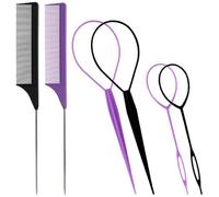 TRKETK 2 piezas de herramienta de aro para cola de caballo, soportes para cola de caballo, herramienta de bucle trenzado francés con peine de cola de rata, accesorios de peinado rápido para el cabello