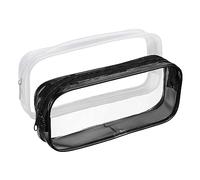 TRKETK 2 Piezas Estuches Transparentes para Lápices, Artículos de Tocador de Maquillaje Estuche para Exámenes Estuche de Plástico Impermeable de PVC con Cremallera Portátiles Estuche(Negro + Blanco)