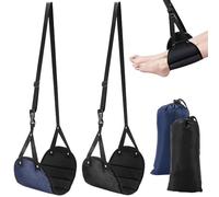 TRKETK 2 Piezas Hamaca de Pie Ajustable para Avión, Reposapiés de Avión Colgante Plegable Accesorios de Viaje de Avión Relleno de Algodón Viscoelástica Grueso con Placas de Apoyo (Negro+Azul)