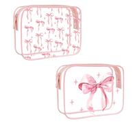 TRKETK 2 Piezas Neceser de Aseo Transparente Kosmetiktasche mit Rosa Schleife Diseño Bolsa de Cosmético Organizador Mujer Impermeables Lindo Portátil para Mujer Viajes Almacenamient