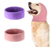 TRKETK 2 Piezas Orejeras de Aseo para Perros Protección contra el Ruido, Calentador de Orejas y Cuello para Perros Orejeras para Mascotas para Aliviar la Ansiedad y Calmar (Morado+Rosa, L)
