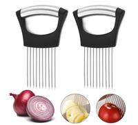 TRKETK 2 Piezas Rebanador de Cebolla, Soporte de Cebolla de Acero Inoxidable Soporte de Cebolla Todo en Uno Cortador de Cebolla Rebanador Asistente de Rebanada de Alimentos Gadget de Cocina