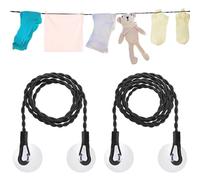 TRKETK 2 Piezas Tendedero Retráctil, Cordón de Lavandería Portátil con Gancho y Ventosa Percha a Prueba de Viento Accesorios de Camping para Uso en Interiores y Exteriores (Negro)
