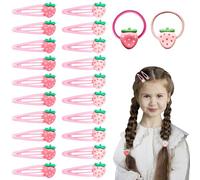 TRKETK 22 Piezas Pinzas para el Pelo de Fresa y Juego de Bandas de Goma Bonito Antideslizante Accesorios para el Pelo con Forma de Fruta Accesorios para Niños y Mujeres