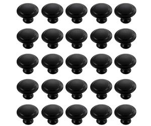 TRKETK 25 Piezas Tiradores Redondos para Gabinete, Pomos de Puerta Negros de Acero Inoxidable, para Armario y Cajón, Forma de Seta Con Tornillos de Montaje (30 mm)