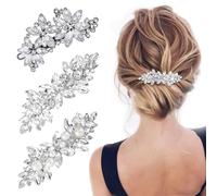 TRKETK 3 Piezas Clips de Pelo de Perlas de Pedrería, Horquilla de Boda Pinzas para el Cabello de Diamantes de Imitación Barrette de Pelo de Perlas de Cristal Brillante para Mujeres y Niñas