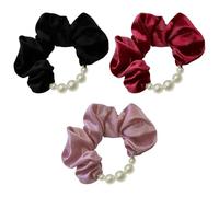 TRKETK 3 Piezas Coleteros Grandes para Mujer Elásticos Suaves Elegante Lazo para el Pelo con Perlas Clásicos Moda Para Mujer Coletas de Caballo Accesorio Para el Pelo Accesorios Diarios