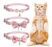 TRKETK 3 Piezas Collares de Gato Rosa, Bonitos Collares de Gatito para Niña Bonito Collar de Gato con Perla de Lazo Collar de Cuentas de Arco de Encaje para Perros Pequeños (3 Estilo)