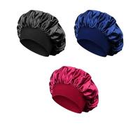 TRKETK 3 Piezas Gorro Saten Pelo Rizado Suave y Cómodo Gorro de Seda para Dormir con Banda Ancha Elástica Ajustable Gorro Pelo Rizado para Mujeres y Niñas