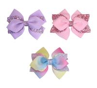 TRKETK 3 Piezas Lazos Multicolor para Señora Clips Resplandeciente Grosgrain Ribbon Bows Hair Barrettes Pinzas para el Cabello de Cocodrilo Moda Accesorios para el Cabello para Mujeres