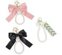 TRKETK 3 Piezas Llavero de Perlas Corto Lazo de Coqueta Diseño Elegante Adorable Llavero de Mujer Colgantes Decorativos para Bolsos Llaves Mochila Decoración de Bolso Joyería de Moda