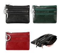 TRKETK 3 Piezas Monederos Pequeños, Bolsillo para Monedas con Cremallera Monedero para Monedas Cartera Pequeña Compartimentos Y Llavero para Doblados con Tarjeta de Crédito (Verde + Negro + Rojo)
