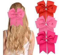 TRKETK 3 Piezas para el Pelo con Lazo, Lazo de Satén para Mujeres y Niñas 6 Pulgadas Lazos de Color Sólido Horquilla Linda de Cola Larga Lazo Grande para Fiesta de Cumpleaños (Rojo, Rosa, Rosa Roja)