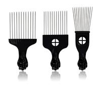 TRKETK 3 Piezas Peines Afro de Metal, Liso Pelo Tenedor Peine Peines de Metal para Púas de Pelo de Dientes Anchos Peine Afro para Mujeres y Hombres Juego de Peine Profesional para Peluquería (Negro)