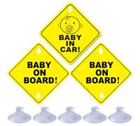 TRKETK 3 Piezas Señales de Advertencia de Bebé a Bordo, Pegatinas Reutilizables para Ventana de Coche Letrero de Coche Duradero para Niños a Bordo Calcomanía de Bebé a Bordo para Ventana de Coche