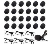 TRKETK 30 Piezas Kit de Reemplazo de Micrófono de Solapa, 24 Piezas Protector de Cubierta de Micrófono de Espuma Mini Auriculares Parabrisas de Micrófono 6 Piezas Clips de Corbata de Micrófono(Negro)