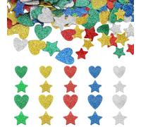 TRKETK 300 Piezas Pegatinas de Goma Espuma con Purpurina Adhesivos de Estrellas y Corazones Multicolor Pegatinas con Purpurina Autoadhesivas para Manualidades álbumes de Recortes Decoración